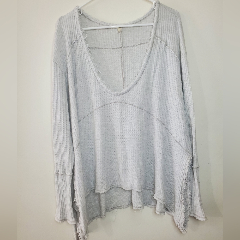 Free People Oversized Slouchy Scoop Neck Waffleknit Thermal Size Small